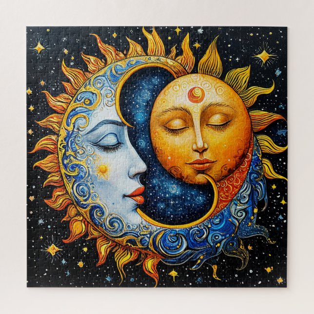 🌞 Sun Moon Jigsaw Puzzle Celestial Art Gift ✨ (Vertical)