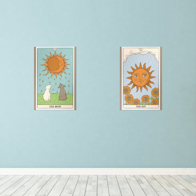 Sun & Moon Modern Tarot Illustrations Wall Art Sets (Wood Floor)
