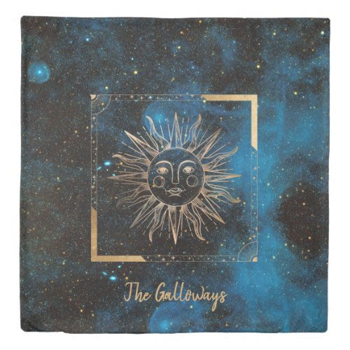 Sun Moon Monogram Celestial Glitter Elegant Zodiac Duvet Cover