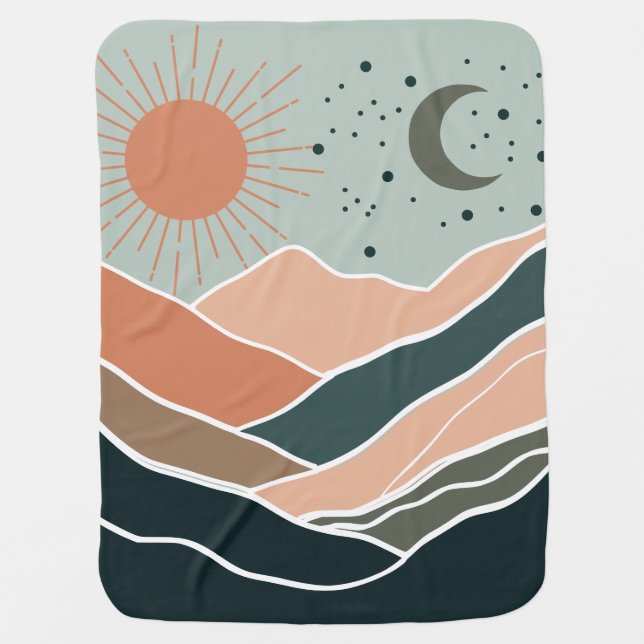 Sun & Moon Mountains Baby Blanket (Front)