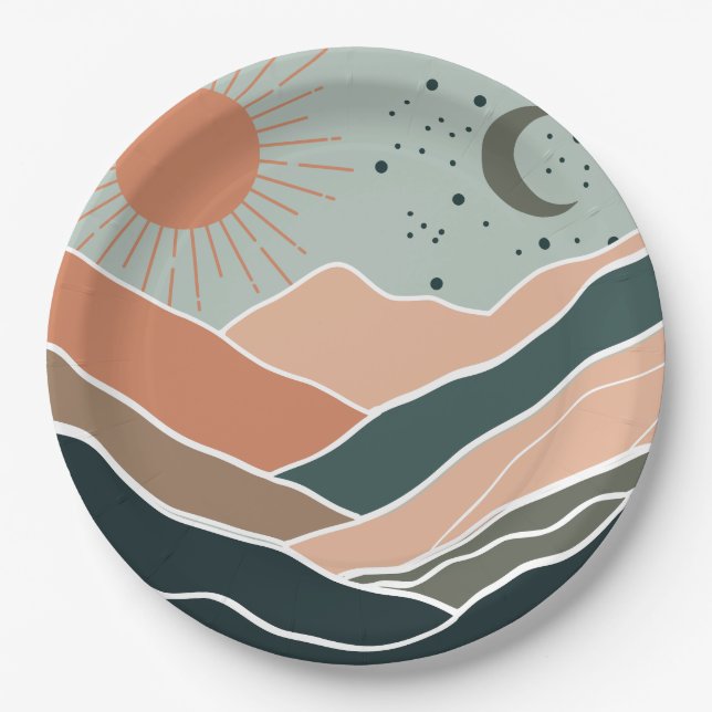 Sun & Moon Mountains Paper Plates (Front)
