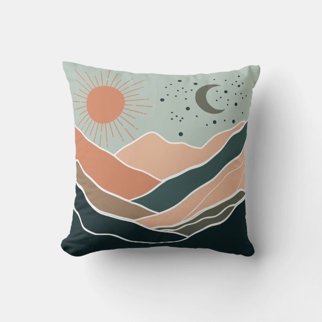Sun & Moon Mountains Throw Pillow (Front)