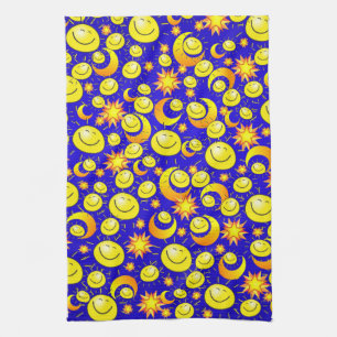 Sun Moon Orange Yellow Stars Kitchen Hand Towel