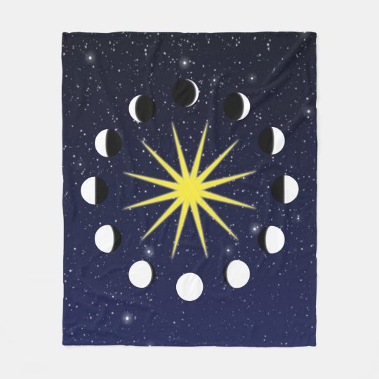 Sun, Moon Phases, and Stars Fleece Blanket