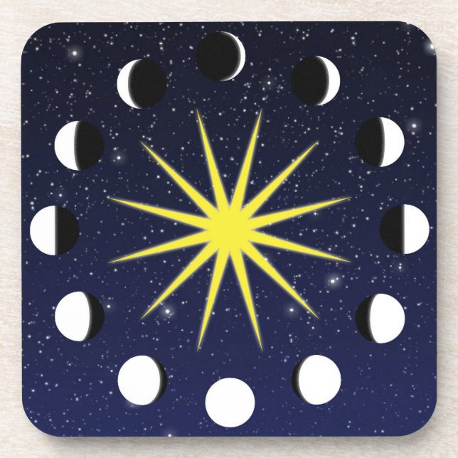 Sun, Moon Phases & Stars Beverage Coaster (Front)