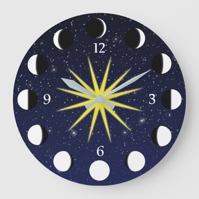 Sun, Moon Phases & Stars Large Clock (Front)