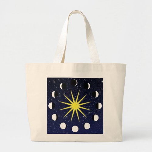 Sun Moon Phases  Stars Large Tote Bag