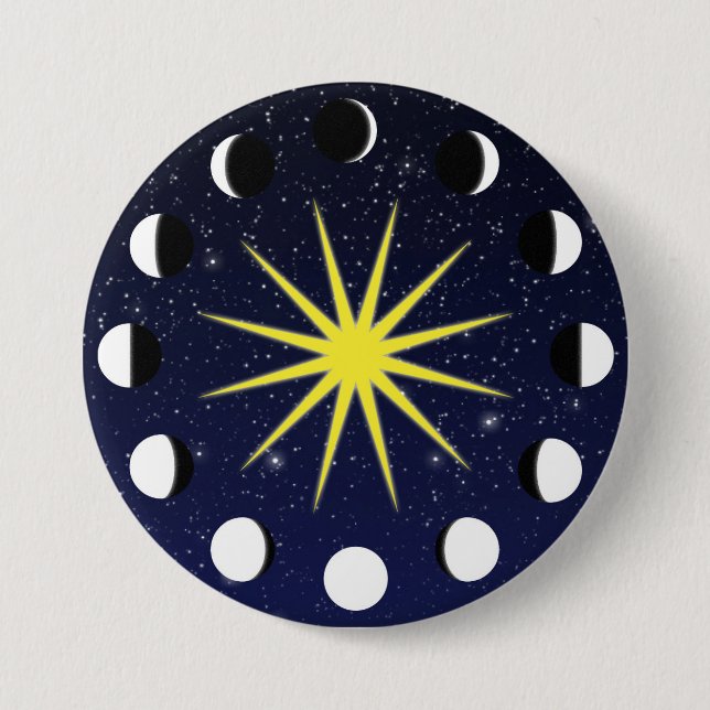 Sun, Moon Phases & Stars Pinback Button (Front)