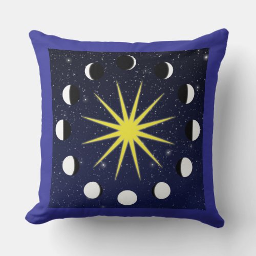 Sun Moon Phases  Stars Throw Pillow