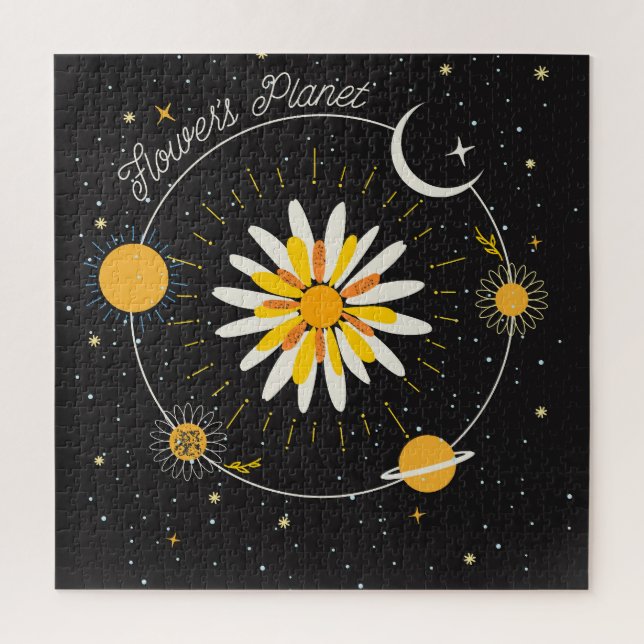 Sun Moon Planets: Graphic Floral Art Jigsaw Puzzle (Vertical)
