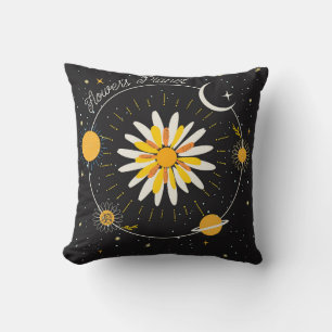 Sun Moon Planets: Graphic Floral Art Throw Pillow