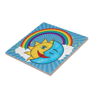 Sun Moon Rainbow Stars Ceramic Tile