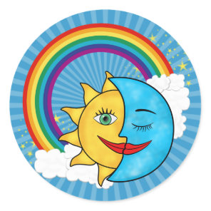 Sun Moon Rainbow Stars Classic Round Sticker
