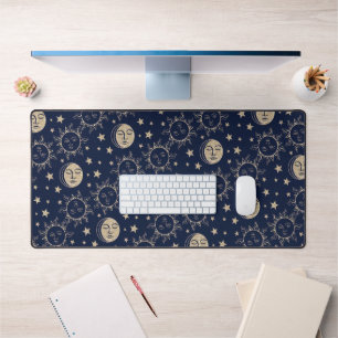 Sun & Moon Retro Magic Navy Blue Vintage Celestial Desk Mat