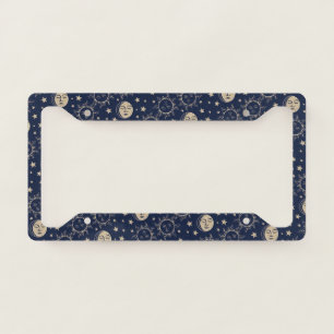 Sun & Moon Retro Magic Navy Blue Vintage Celestial License Plate Frame