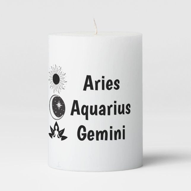 Sun Moon Rising Zodiac Big 3 Astrology Mystical Pillar Candle (Front)