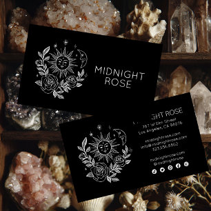 Sun Moon & Roses Magical Boho Black White CUSTOM Business Card