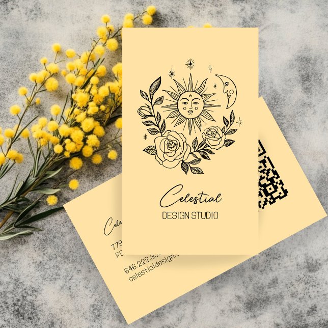 Sun Moon & Roses Magical Boho Botanical CUSTOM QR  Business Card (Sun Moon & Roses Magical Boho Botanical CUSTOM QR Business Card
)