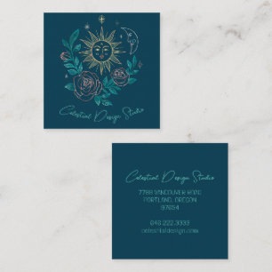 Sun Moon & Roses Magical Boho Colorful CUSTOM Square Business Card