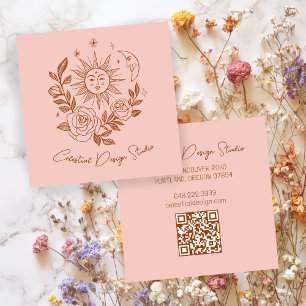 Sun Moon & Roses Magical Boho Earthy CUSTOM QR  Square Business Card