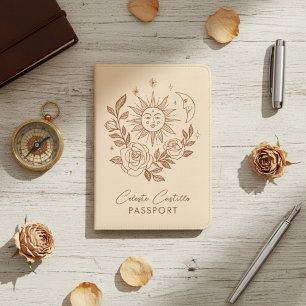 Sun Moon & Roses Magical Boho Earthy Personalized Passport Holder