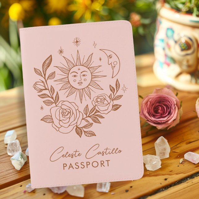 Sun Moon & Roses Magical Boho Earthy Personalized Passport Holder (Sun Moon & Roses Magical Boho Earthy Personalized Passport Cover Holder
)