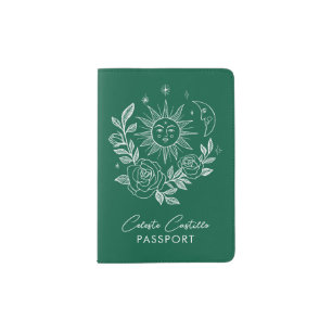 Sun Moon & Roses Magical Boho Earthy Personalized Passport Holder