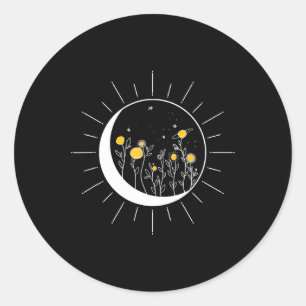 Sun Moon Solar Eclipse Flower Planets Funny Space Classic Round Sticker
