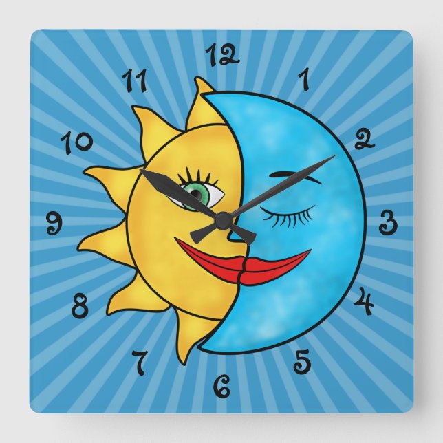 Sun Moon Square Wall Clock (Front)