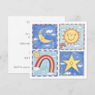 Sun, Moon, Star and Rainbow Birthday Invitation