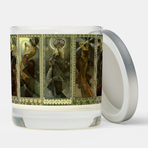 Sun Moon  Stars Art Nouveau by Alphonse Mucha Scented Candle