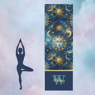 Sun Moon Stars Astrological and Celestial Monogram Yoga Mat