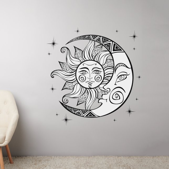 Sun Moon Stars Astrological Art Wall Decal (Living Room 2)