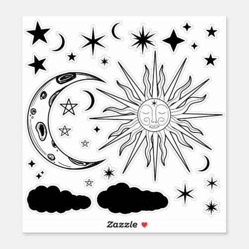 Sun Moon  Stars Astrology Esoteric Magic Sticker