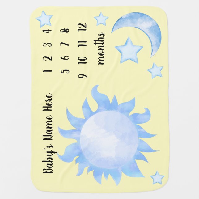 Sun Moon Stars Baby Milestone Baby Blanket (Front)
