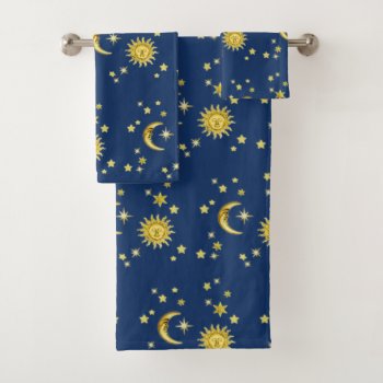 Sun  Moon & Stars Bath Towel Set by aura2000 at Zazzle