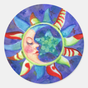 SUN, MOON & STARS by SHARON SHARPE Classic Round Sticker