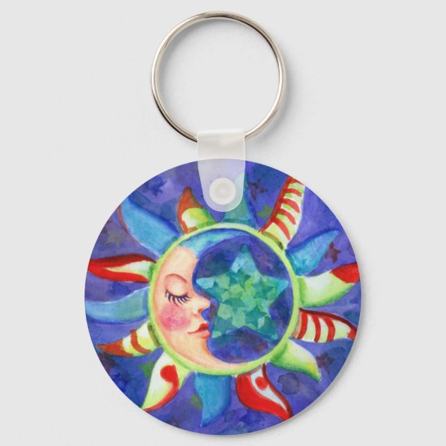 SUN, MOON & STARS by SHARON SHARPE Keychain (Front)