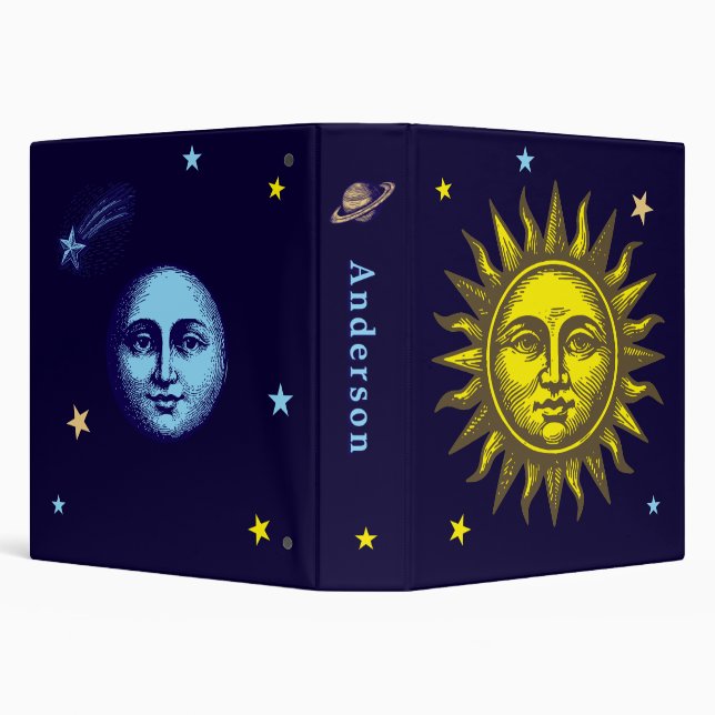 Sun Moon Stars Celestial Art Template 3 Ring Binder (Background)