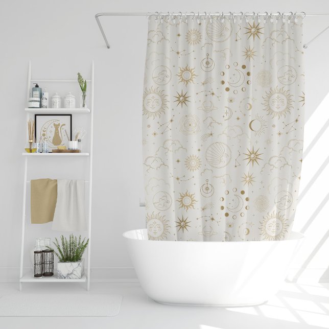 Sun Moon Stars Celestial Mystic Pattern Shower Curtain (Creator Uploaded)