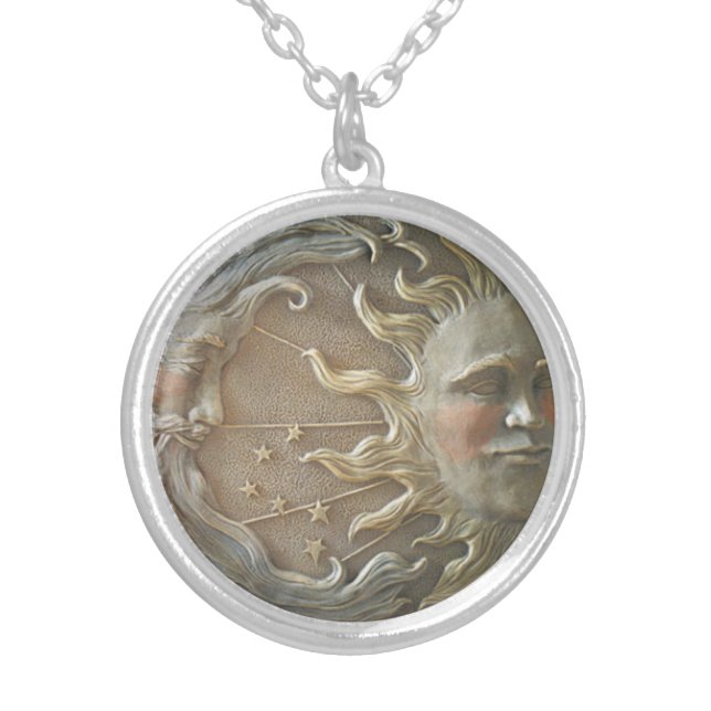 SUN  MOON STARS CHARM SILVER PLATED NECKLACE (Front)