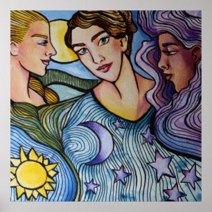 Sun Moon Stars Feminine Art Poster