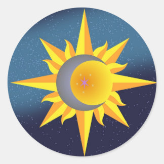 SUN MOON STARS FUSION ABSTRACT CLASSIC ROUND STICKER