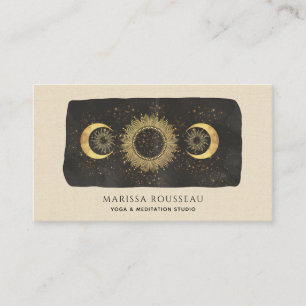 Sun Moon Stars Gold Black Cream Yoga Studio Business Card