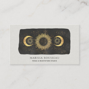 Sun Moon Stars Gold Black Yoga Studio Business Car Business Card