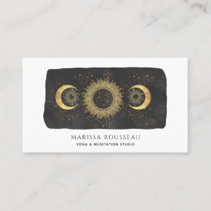 Sun Moon Stars Gold Black Yoga Studio Business Card