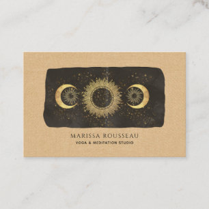 Sun Moon Stars Gold Caramel Yoga Studio Business Card
