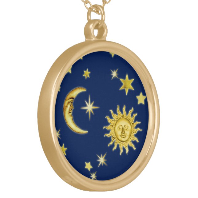 Sun, Moon & Stars Gold Plated Necklace (Front Left)