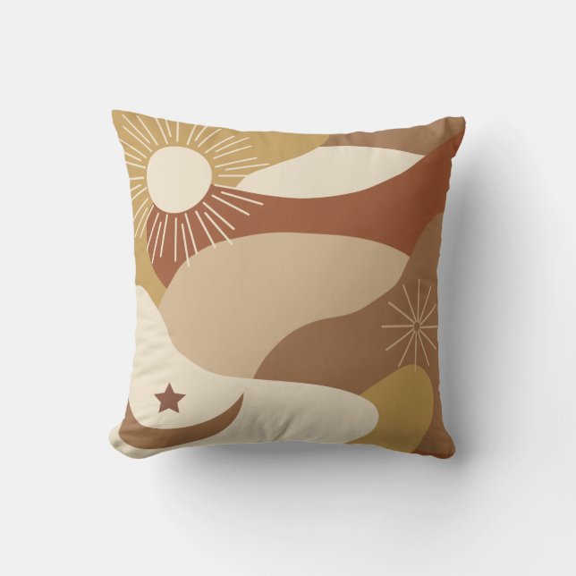 Sun moon stars neutral abstract landscape throw pillow (Front)