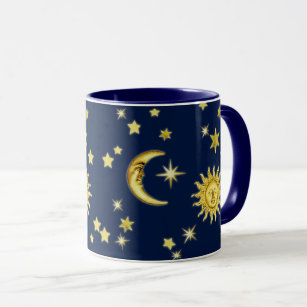 Sun, Moon & Stars on Dark Blue Mug